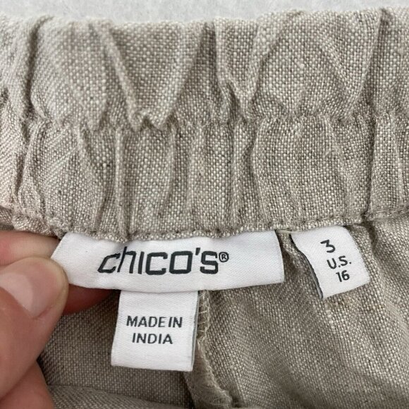 CHICO'S 100% Linen Ladder Trim Cropped Pull-On Pants Neutral Oatmeal size 16 - Picture 5 of 6